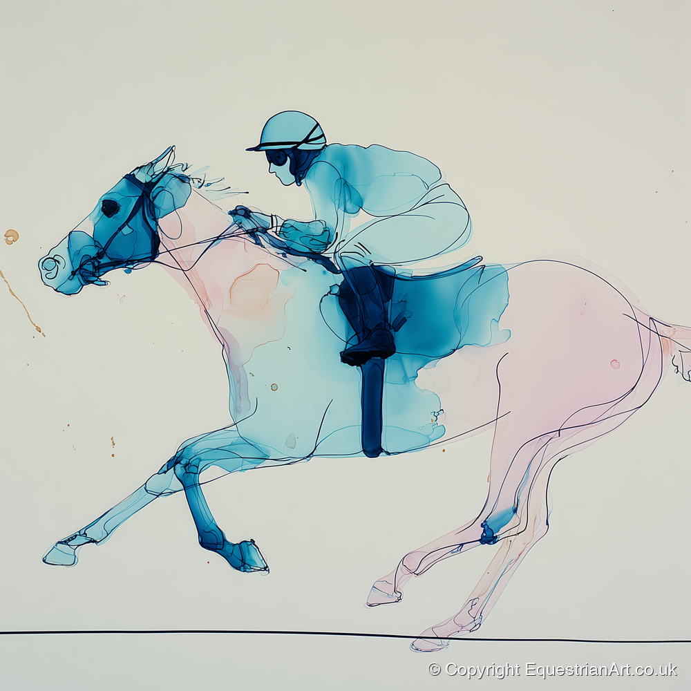Azure Gallop - racing horse art print and canvas by Audrey Fontaine A.I