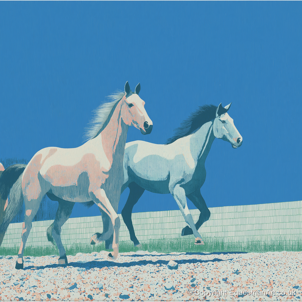 Azure Horizon Strides - wild horses art print and canvas by Simon Whitlock A.I
