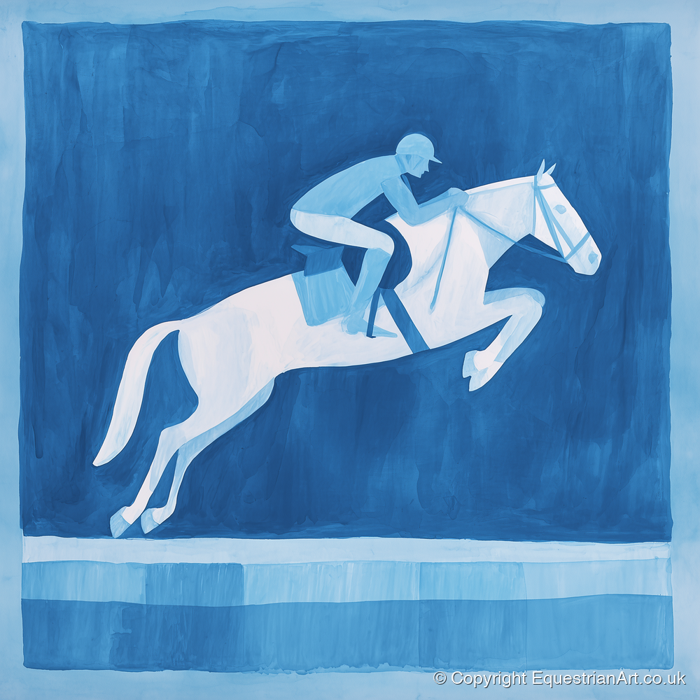 Azure Leap - show jumping horse art print and canvas by Roland Bishop A.I