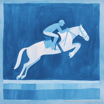 Azure Leap - show jumping horse art print and canvas by Roland Bishop A.I