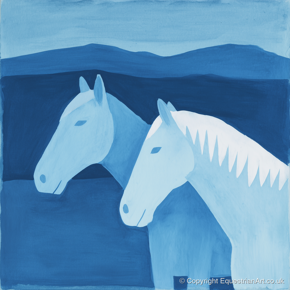 Azure Mountain Companions - horse landscape art print and canvas by Roland Bishop A.I