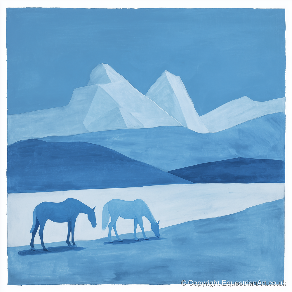 Azure Mountain Grazing - horse landscape art print and canvas by Roland Bishop A.I