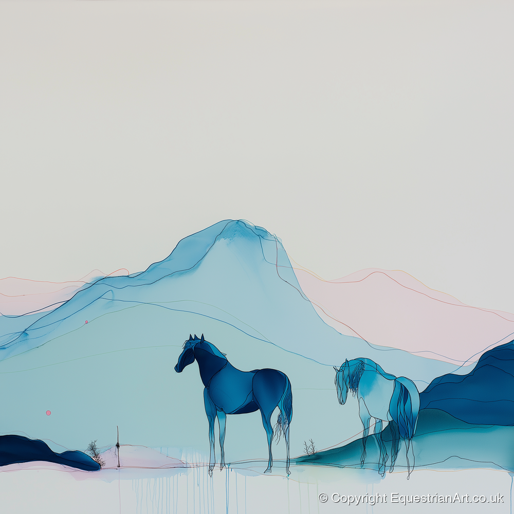 Azure Mountain Serenity - horse landscape art print and canvas by Audrey Fontaine A.I