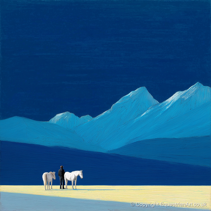 Azure Mountain Solitude - horse landscape art print and canvas by Malcolm Hastings A.I