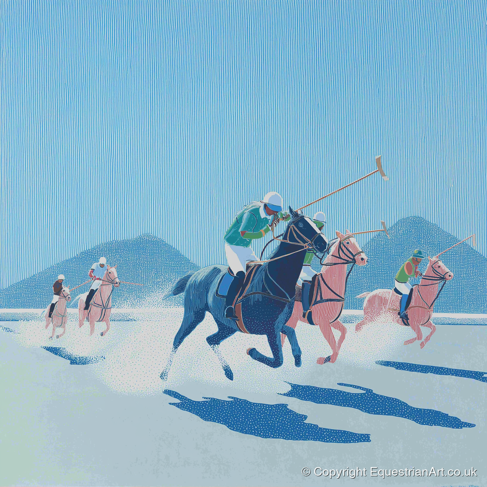 Azure Polo Pursuit - polo horse art print and canvas by Simon Whitlock A.I