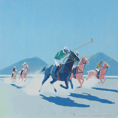 Azure Polo Pursuit - polo horse art print and canvas by Simon Whitlock A.I