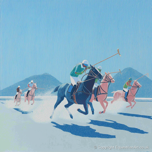 Azure Polo Pursuit - polo horse art print and canvas by Simon Whitlock A.I