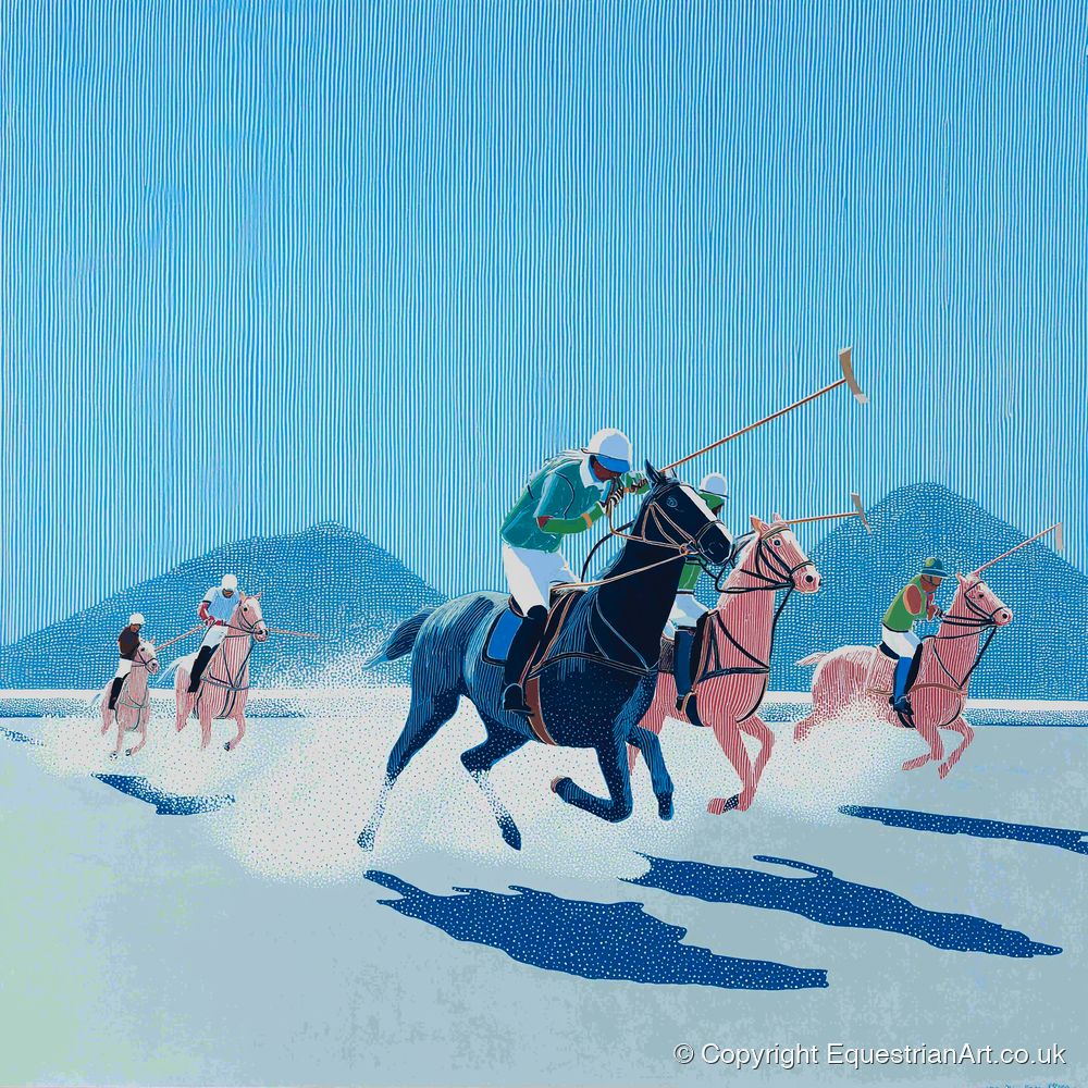 Azure Polo Pursuit - polo horse art print and canvas by Simon Whitlock A.I