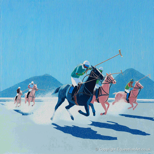 Azure Polo Pursuit - polo horse art print and canvas by Simon Whitlock A.I