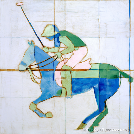 Azure Polo Rhythms - polo horse art print and canvas by Miles St. John A.I