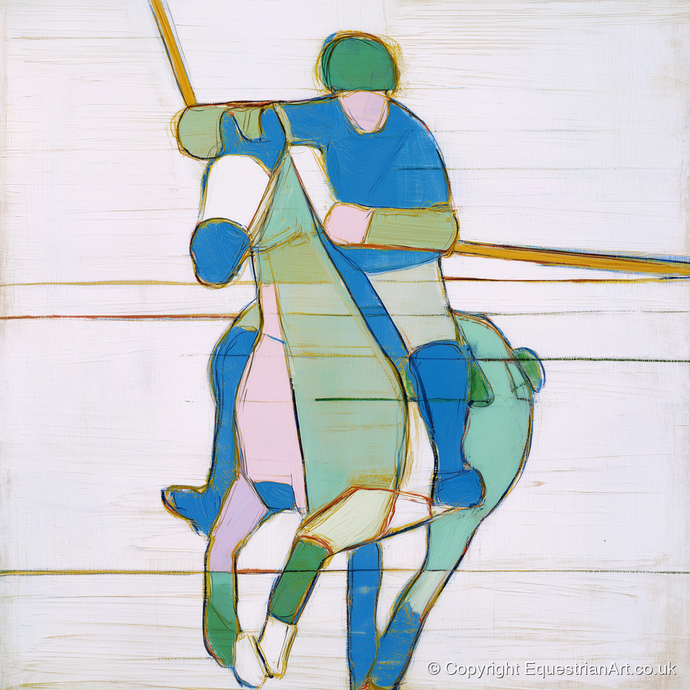 Azure Polo Rhythms - polo horse art print and canvas by Miles St. John A.I