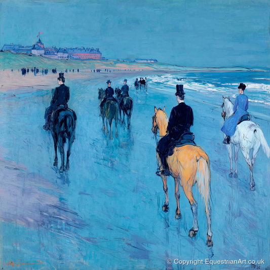 Azure Shore Riders - horse landscape art print and canvas by Clement Hughes A.I