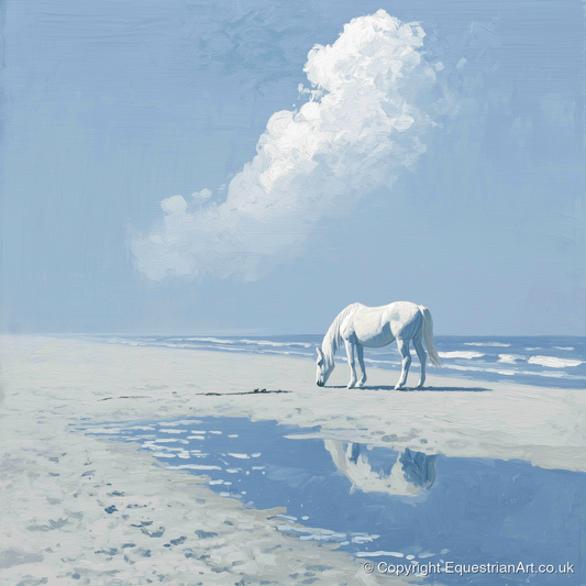 Azure Shore Solitude - horse landscape art print and canvas by Oscar Pendleton A.I