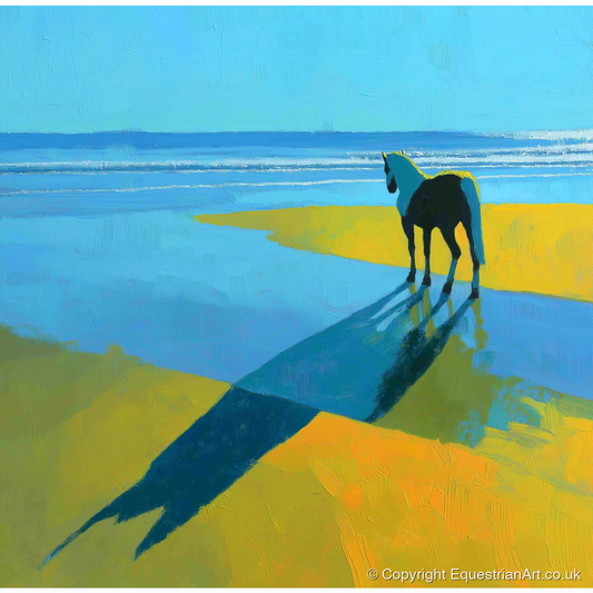 Azure Shoreline Silhouette - horse landscape art print and canvas by Daphne Morley A.I