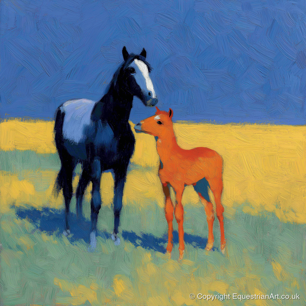 Azure Summer Bond - mare & foal art print and canvas by Hugo Beckett A.I