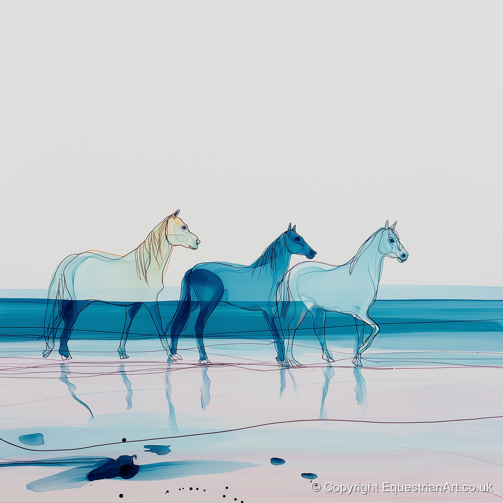 Azure Tide Walkers - horse landscape art print and canvas by Audrey Fontaine A.I