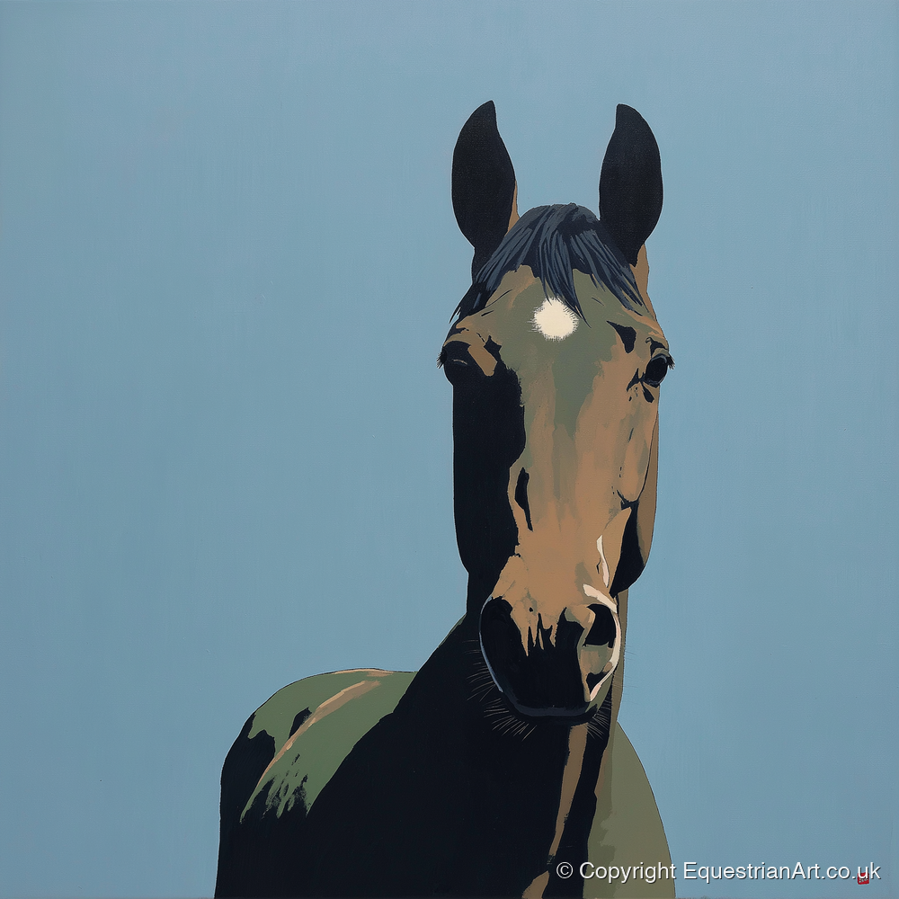 Bay Under Cerulean Sky - horse portrait art print and canvas by Preston Hale A.I