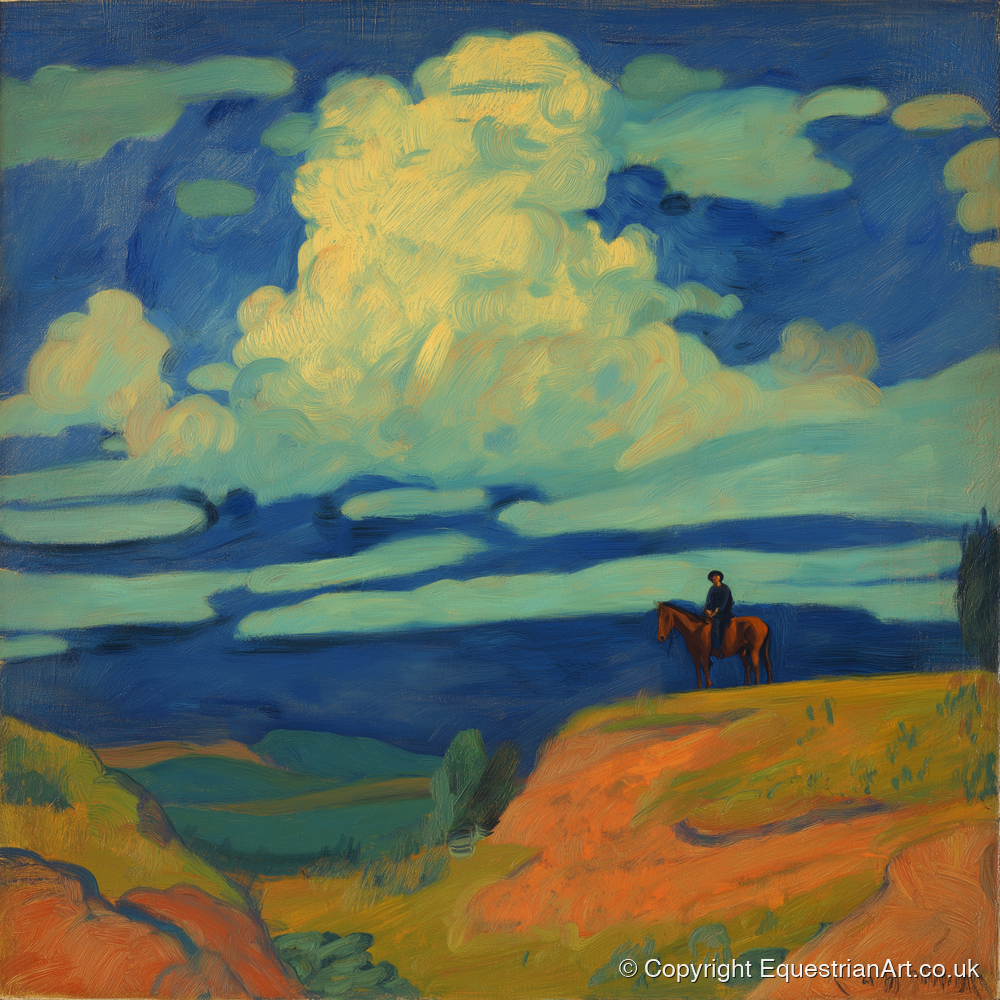 Beneath Billowing Skies - horse landscape art print and canvas by Rowan Sinclair A.I