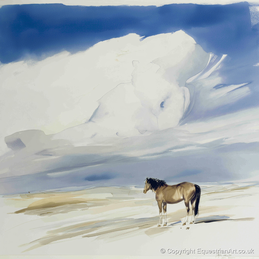 Beneath the Gathering Sky - horse landscape art print and canvas by Beatrice Langley A.I