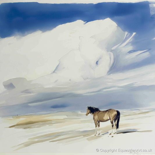 Beneath the Gathering Sky - horse landscape art print and canvas by Beatrice Langley A.I