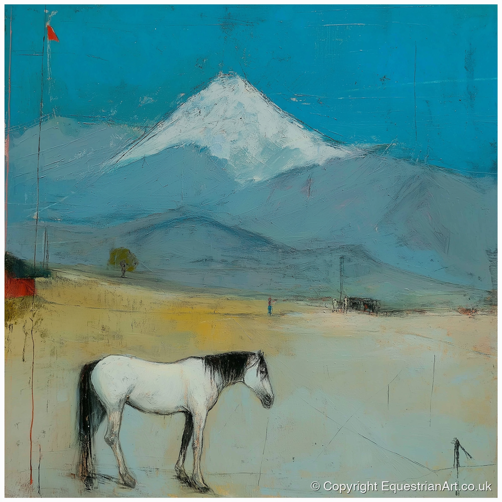 Beneath the Snow Peak - horse landscape art print and canvas by Margot Davenport A.I
