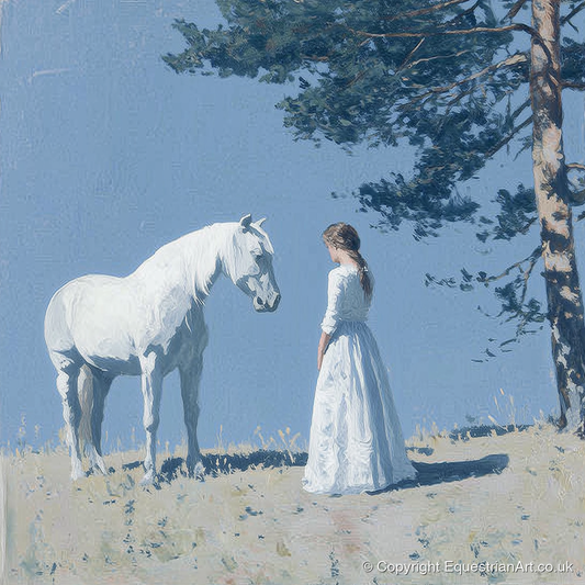 Beneath the Summer Pine - horse & rider art print and canvas by Oscar Pendleton A.I