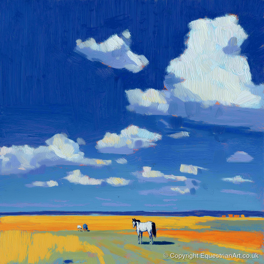 Beneath the Ultramarine Sky - horse landscape art print and canvas by Hugo Beckett A.I