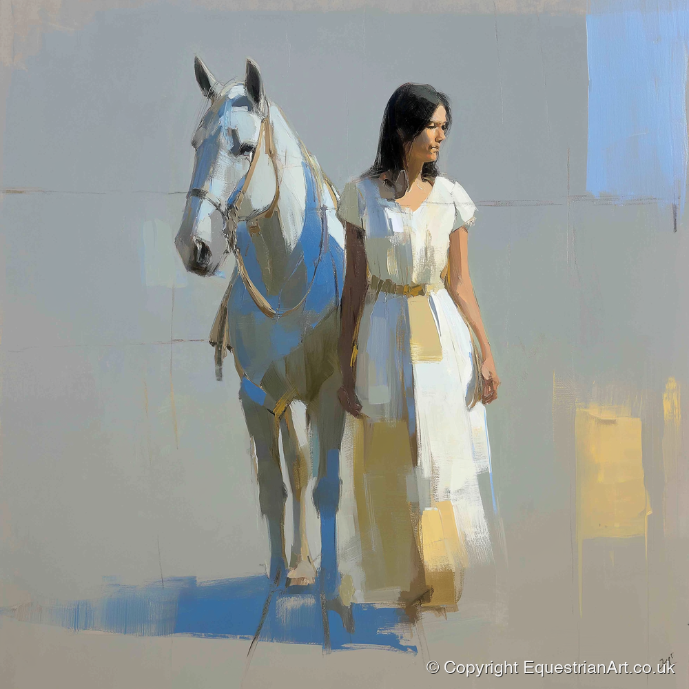 Beside the Grey - horse & rider art print and canvas by Elias Thorne A.I