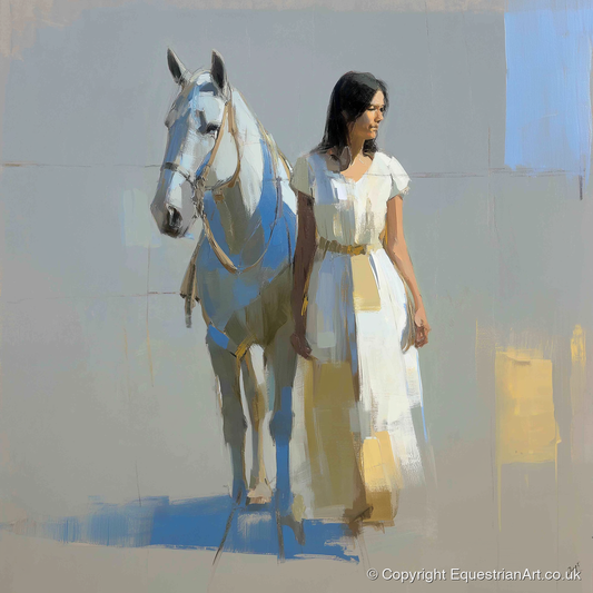 Beside the Grey - horse & rider art print and canvas by Elias Thorne A.I
