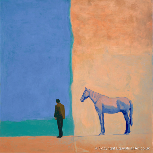 Between Blue and Sand - horse & rider art print and canvas by Lydia Thornton A.I