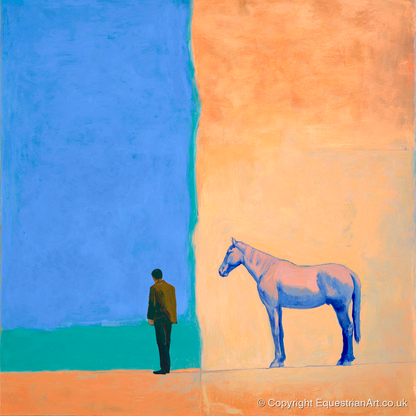 Between Blue and Sand - horse & rider art print and canvas by Lydia Thornton A.I