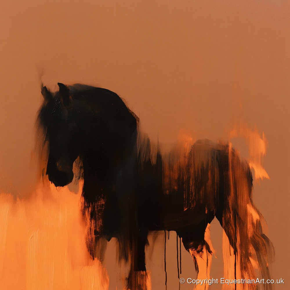 Black Friesian In Burnt Orange - horse breed art print and canvas by James Yarborough A.I