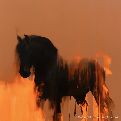 Black Friesian In Burnt Orange - horse breed art print and canvas by James Yarborough A.I
