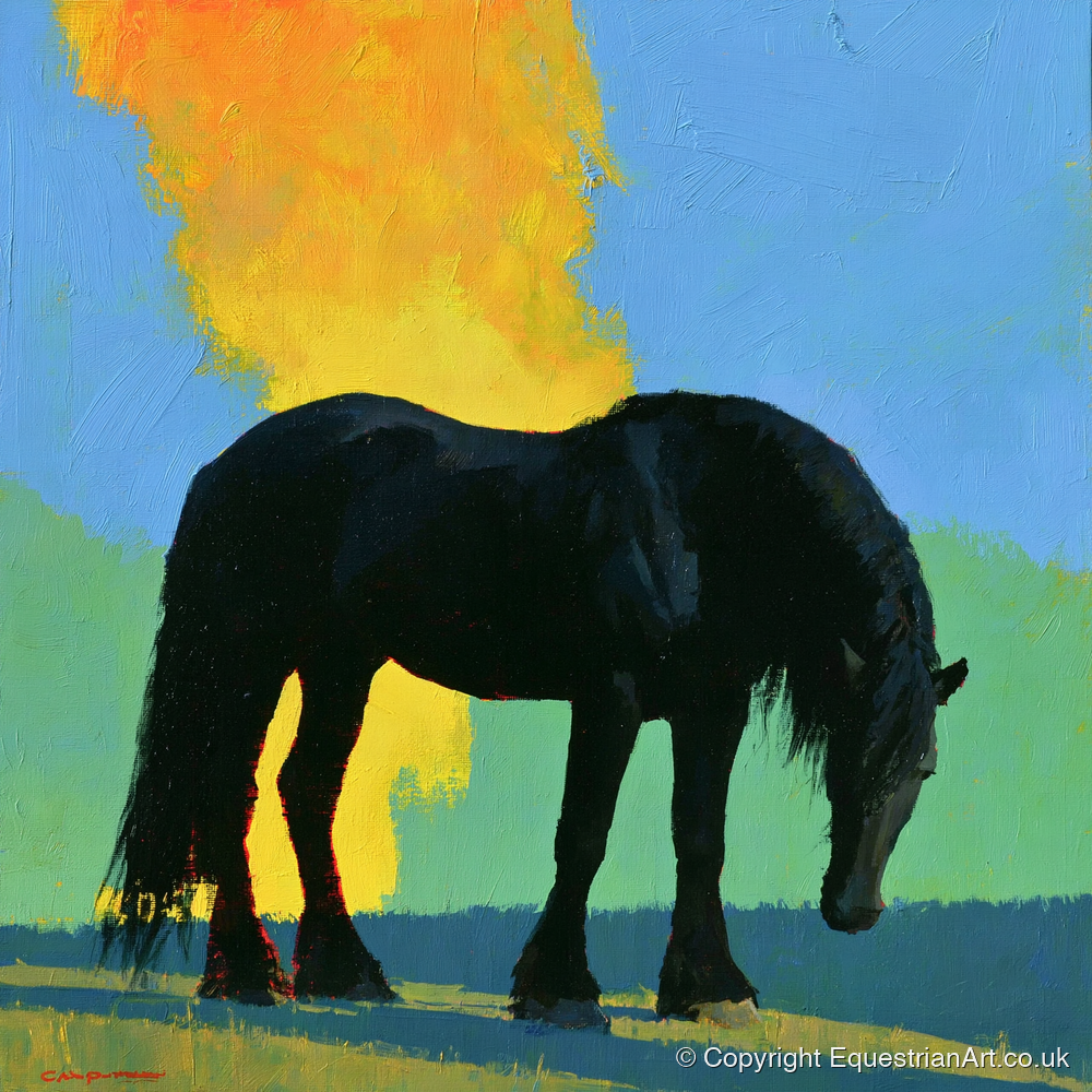 Black Heavy Horse Vibrant Landscape - horse breed art print and canvas by Daphne Morley A.I