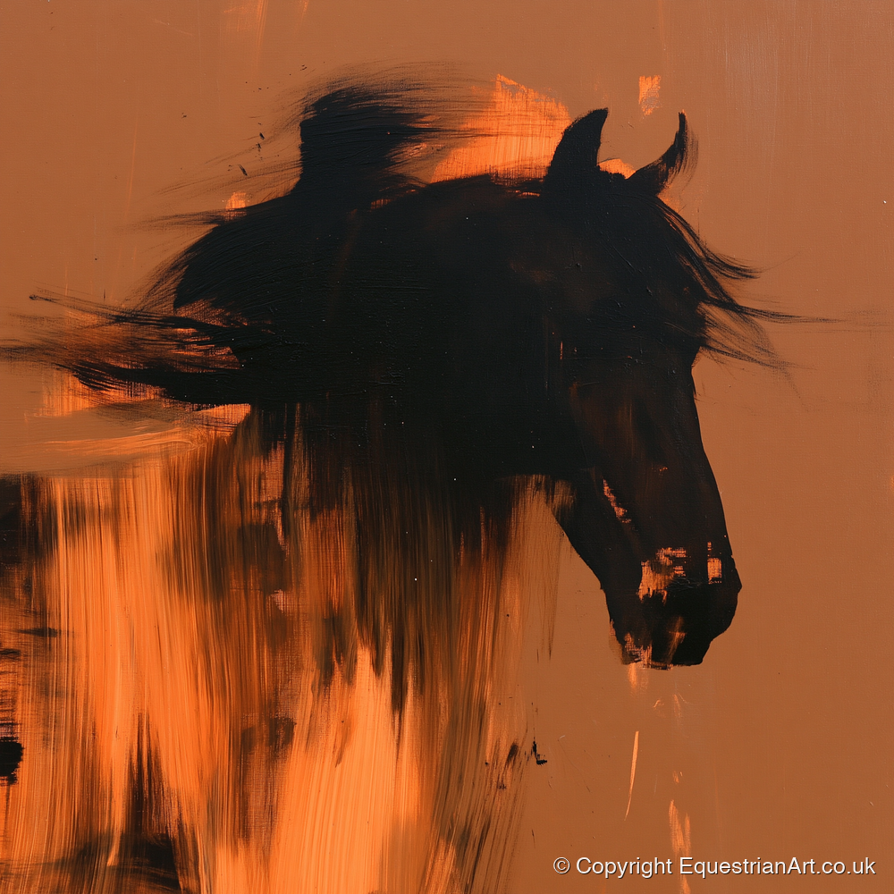 Black Horse Silhouette on Amber - horse breed art print and canvas by James Yarborough A.I