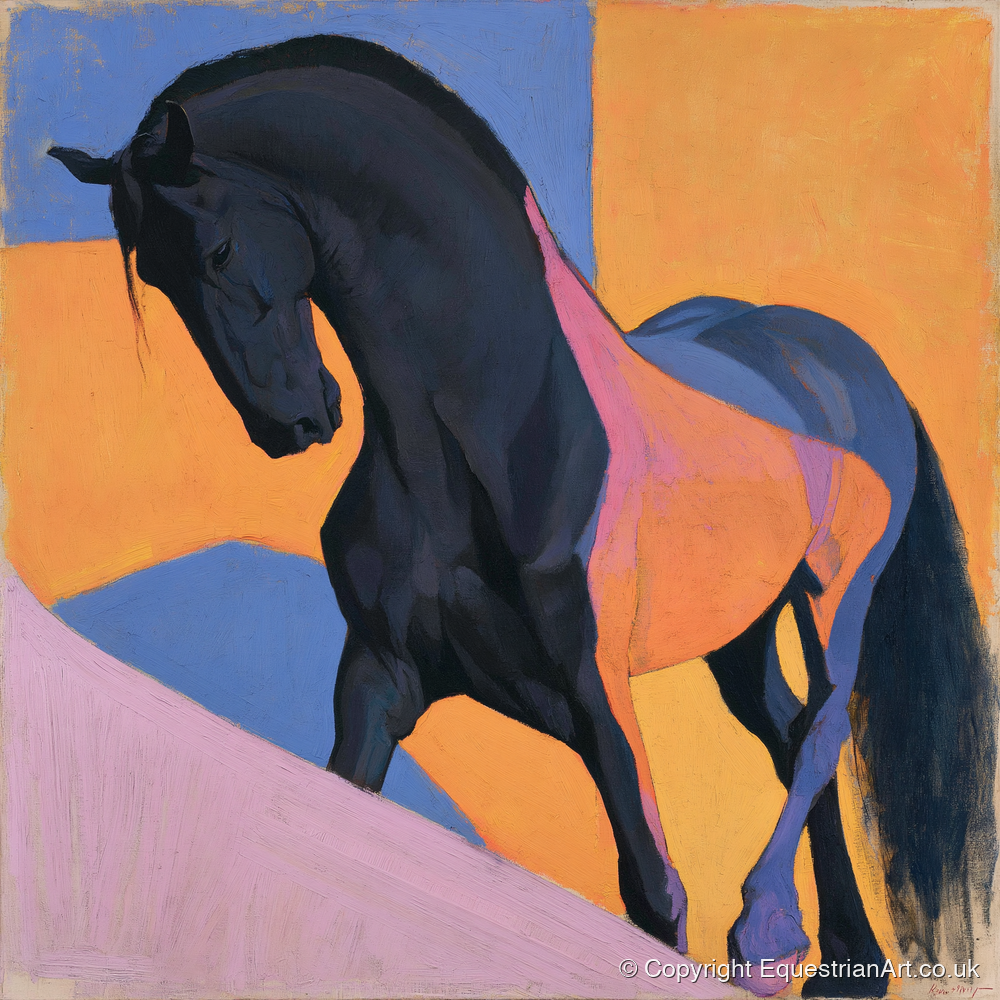Black Stallion on Bold Orange - horse breed art print and canvas by Helena Ashby A.I
