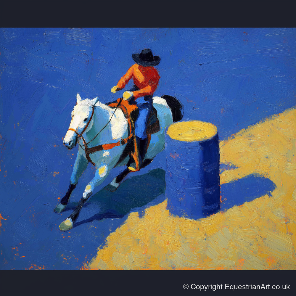 Blue Barrel Turn - western horse art print and canvas by Hugo Beckett A.I