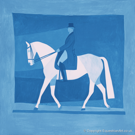 Blue Dressage Silhouette - dressage horse art print and canvas by Roland Bishop A.I