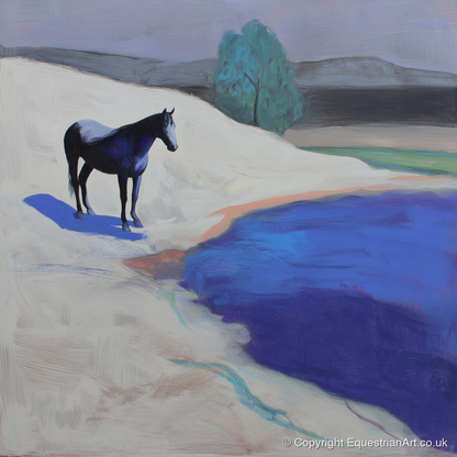 Blue Shore Solitude - horse landscape art print and canvas by Marcus Vane A.I