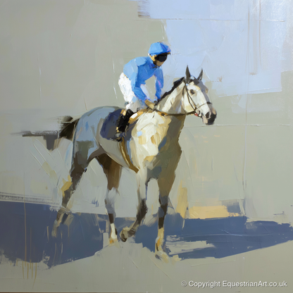 Blue Silks and Shadows - racing horse art print and canvas by Elias Thorne A.I
