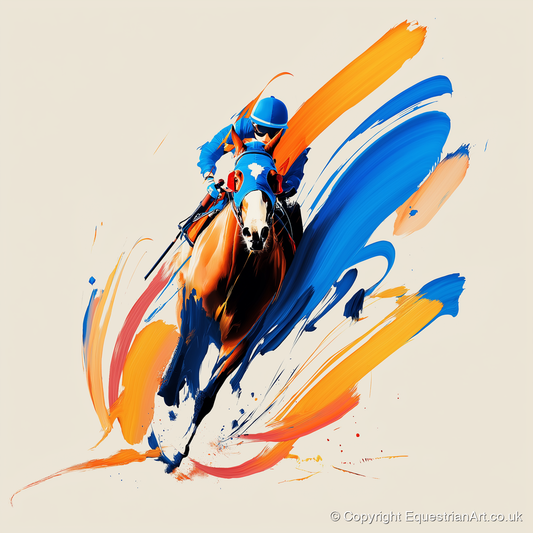 Blue Silks Surging - racing horse art print and canvas by Winston Archer A.I