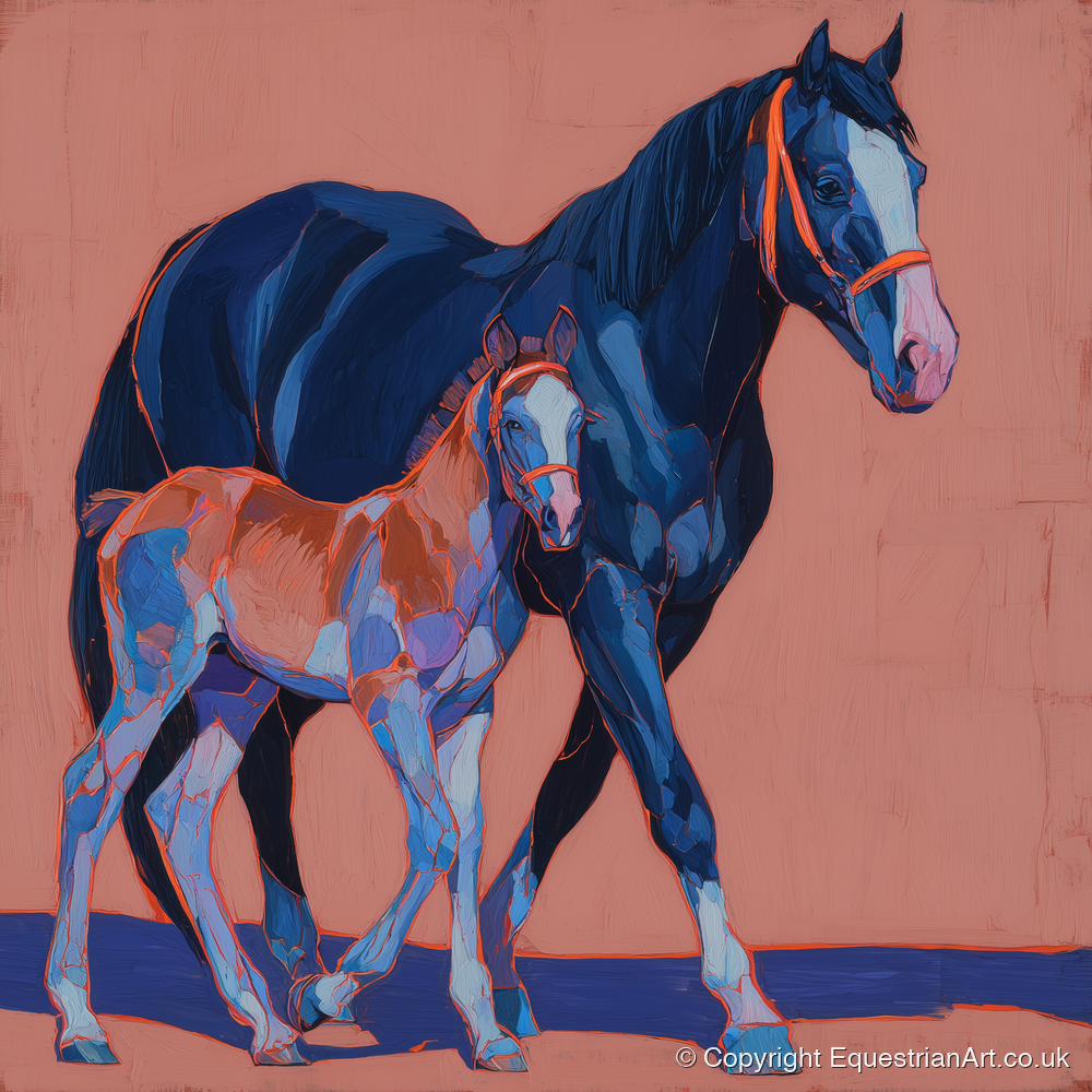 Bold Beginnings - mare & foal art print and canvas by Evander Winslow A.I