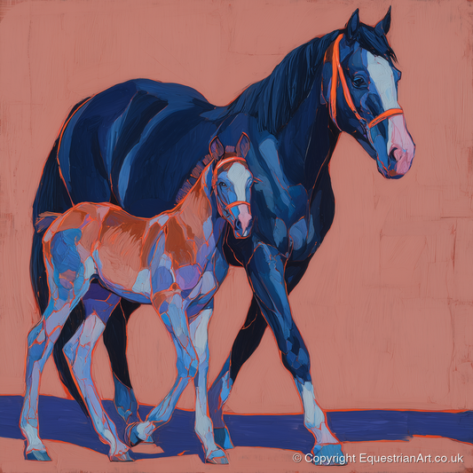 Bold Beginnings - mare & foal art print and canvas by Evander Winslow A.I