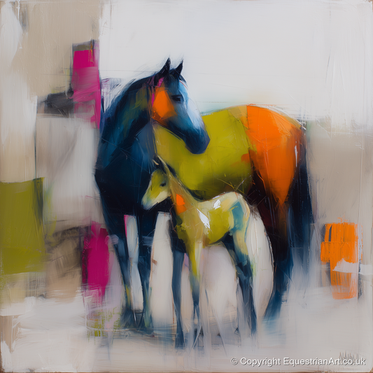 Bold Beginnings - mare & foal art print and canvas by Warren Yates A.I