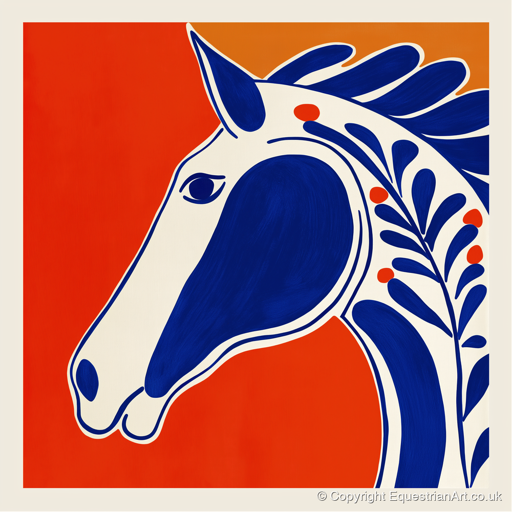 Bold Cobalt Equine Motif - horse portrait art print and canvas by Matilda Graves A.I