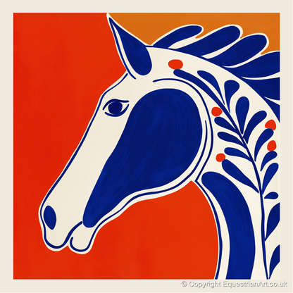 Bold Cobalt Equine Motif - horse portrait art print and canvas by Matilda Graves A.I