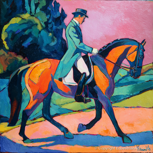 Bold Dressage Harmony - dressage horse art print and canvas by Gideon Wright A.I