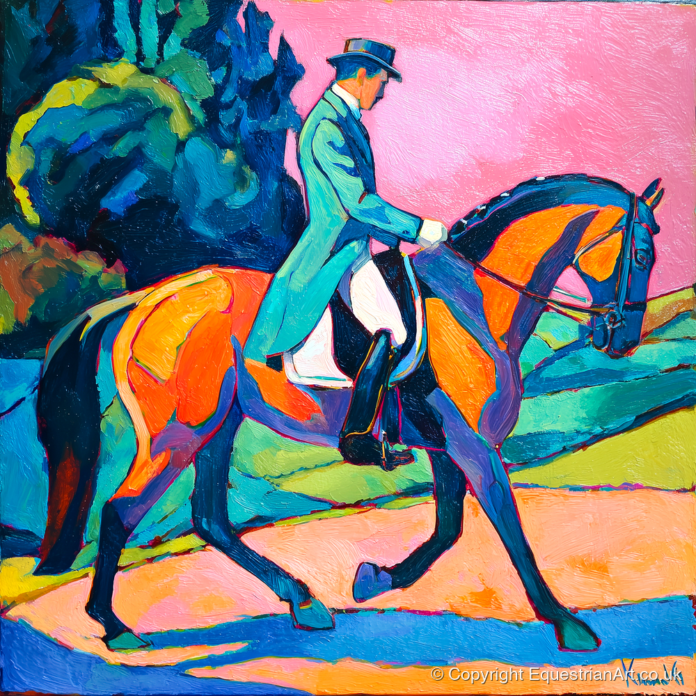 Bold Dressage Harmony - dressage horse art print and canvas by Gideon Wright A.I