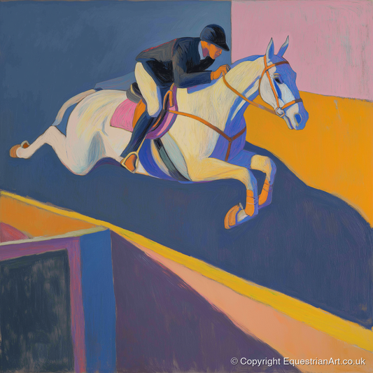Bold Flight - show jumping horse art print and canvas by Helena Ashby A.I