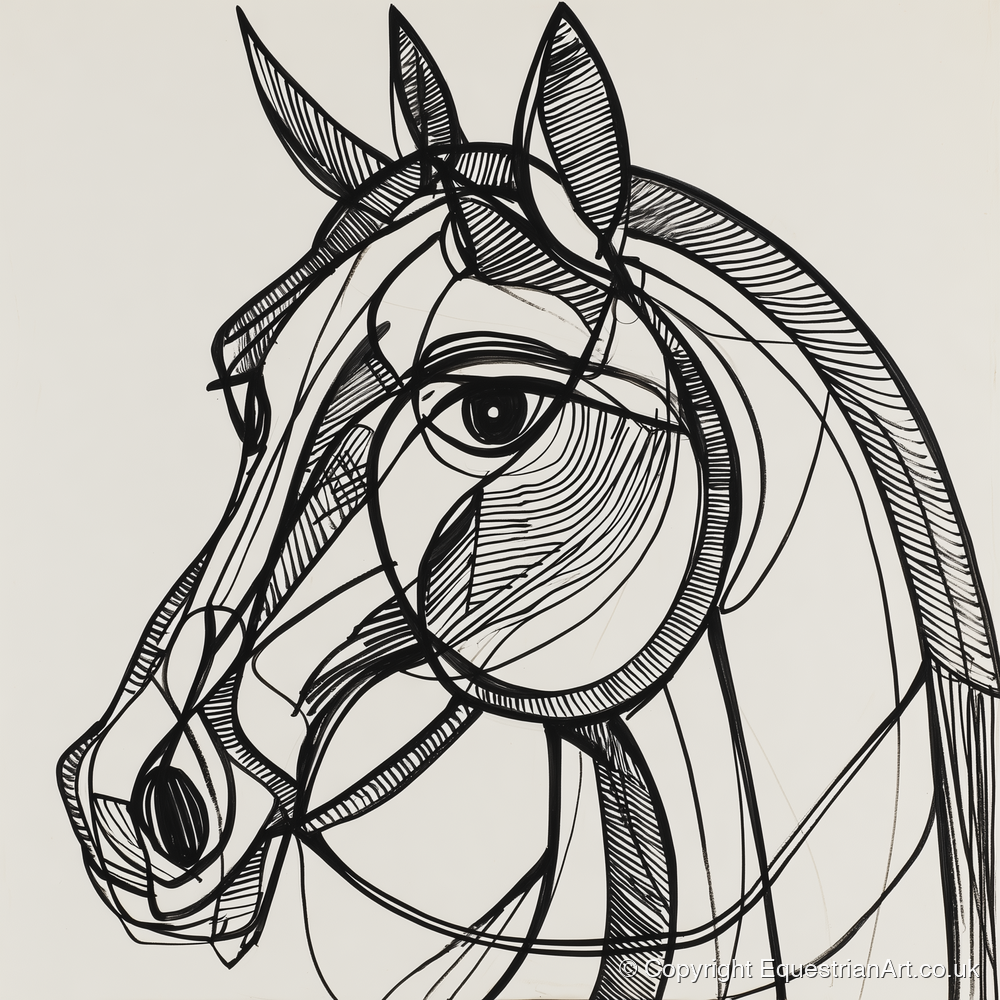 Bold Linear Equine - horse portrait art print and canvas by Conrad Gallagher A.I